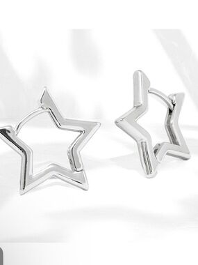 925 Sterling Silver Star Hoop Earrings